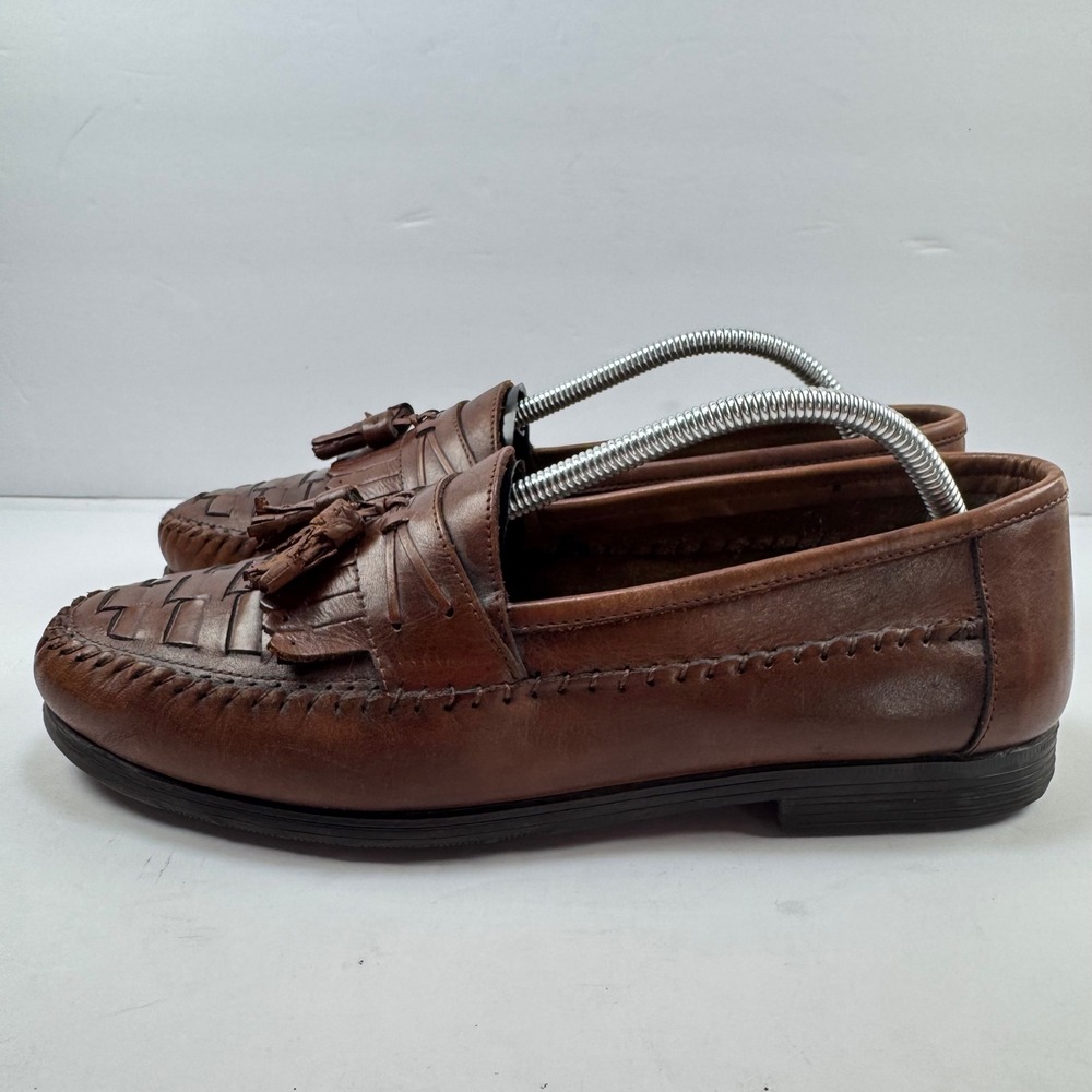 Earth Shoe Dale Mens 10 Brown Leather Woven Tassel Kiltie Loafers Made in Brazil